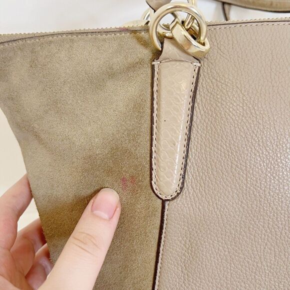 Coach Ava Tote in Taupe Leather and Suede Mixed Fabric Shoulder Bag Purse - Picture 10 of 12